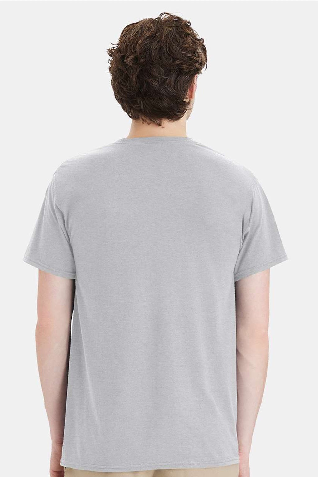 Hanes W110 Mens Workwear UPF 50+ Short Sleeve Crewneck T-Shirt w/ Pocket Light Steel Grey Model Back