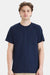 Hanes W110 Mens Workwear UPF 50+ Short Sleeve Crewneck T-Shirt w/ Pocket Navy Blue Model Front
