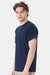 Hanes W110 Mens Workwear UPF 50+ Short Sleeve Crewneck T-Shirt w/ Pocket Navy Blue Model Side