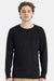 Hanes W120 Mens Workwear UPF 50+ Long Sleeve Crewneck T-Shirt w/ Pocket Black Model Front