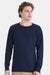 Hanes W120 Mens Workwear UPF 50+ Long Sleeve Crewneck T-Shirt w/ Pocket Navy Blue Model Front