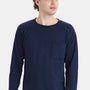 Hanes Mens Workwear UPF 50+ Long Sleeve Crewneck T-Shirt w/ Pocket - Navy Blue