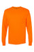 Hanes W120 Mens Workwear UPF 50+ Long Sleeve Crewneck T-Shirt w/ Pocket Safety Orange Flat Front