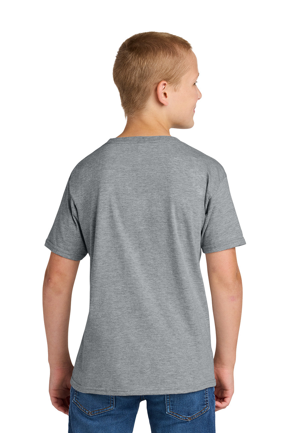 Jerzees IC46B Youth Ultimate Short Sleeve Crewneck T-Shirt Heather Grey Model Back