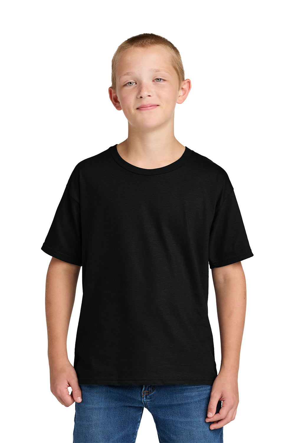 Jerzees IC46B Youth Ultimate Short Sleeve Crewneck T-Shirt Black Ink Model Front
