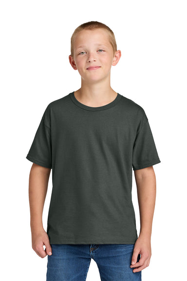 Jerzees IC46B Youth Ultimate Short Sleeve Crewneck T-Shirt Charcoal Grey Model Front
