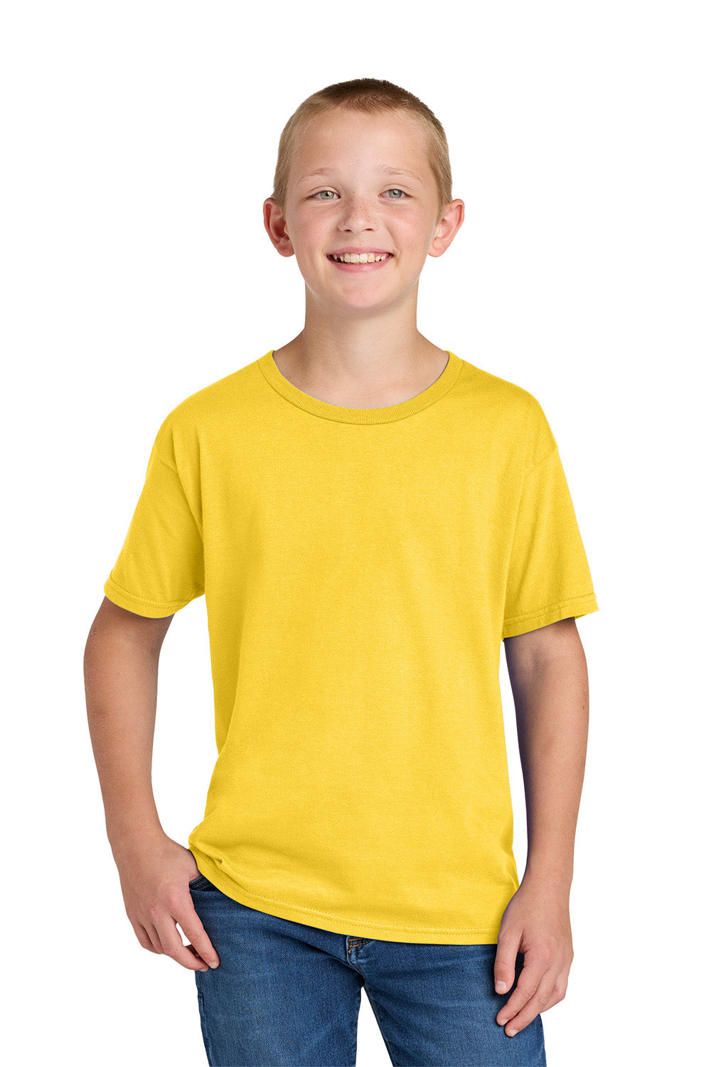 Jerzees IC46B Youth Ultimate Short Sleeve Crewneck T-Shirt Island Yellow Model Front