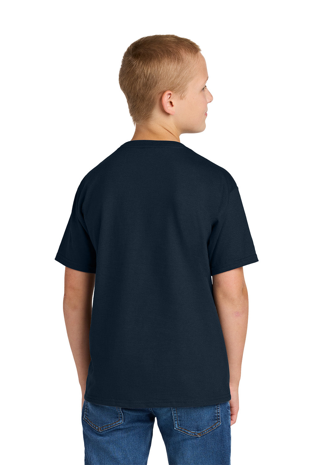Jerzees IC46B Youth Ultimate Short Sleeve Crewneck T-Shirt Navy Blue Model Back