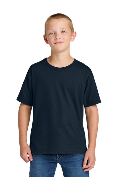 Jerzees IC46B Youth Ultimate Short Sleeve Crewneck T-Shirt Navy Blue Model Front