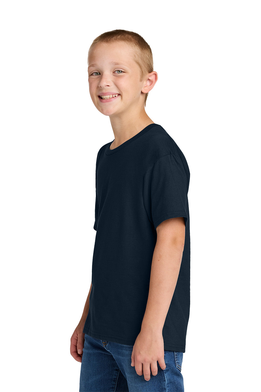 Jerzees IC46B Youth Ultimate Short Sleeve Crewneck T-Shirt Navy Blue Model Side