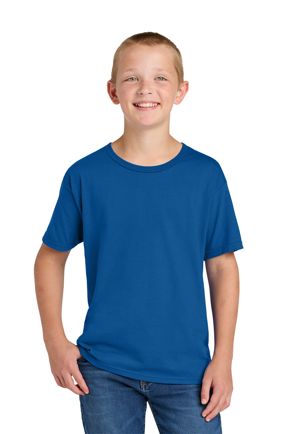 Jerzees IC46B Youth Ultimate Short Sleeve Crewneck T-Shirt Royal Blue Model Front
