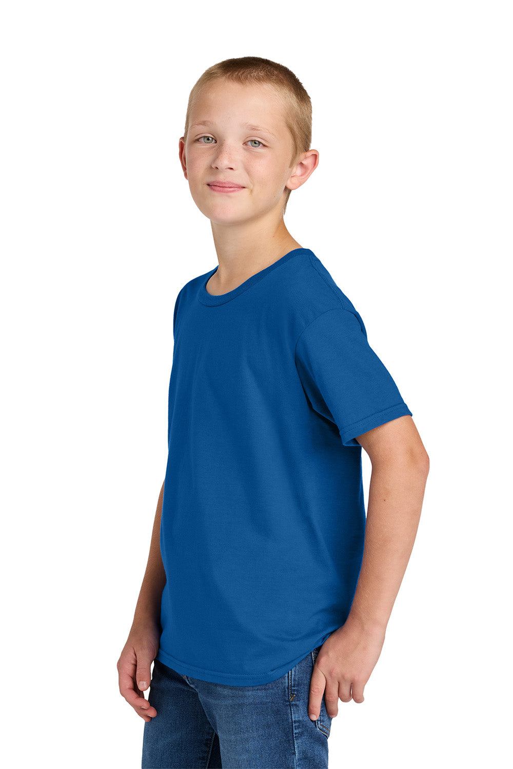 Jerzees IC46B Youth Ultimate Short Sleeve Crewneck T-Shirt Royal Blue Model Side