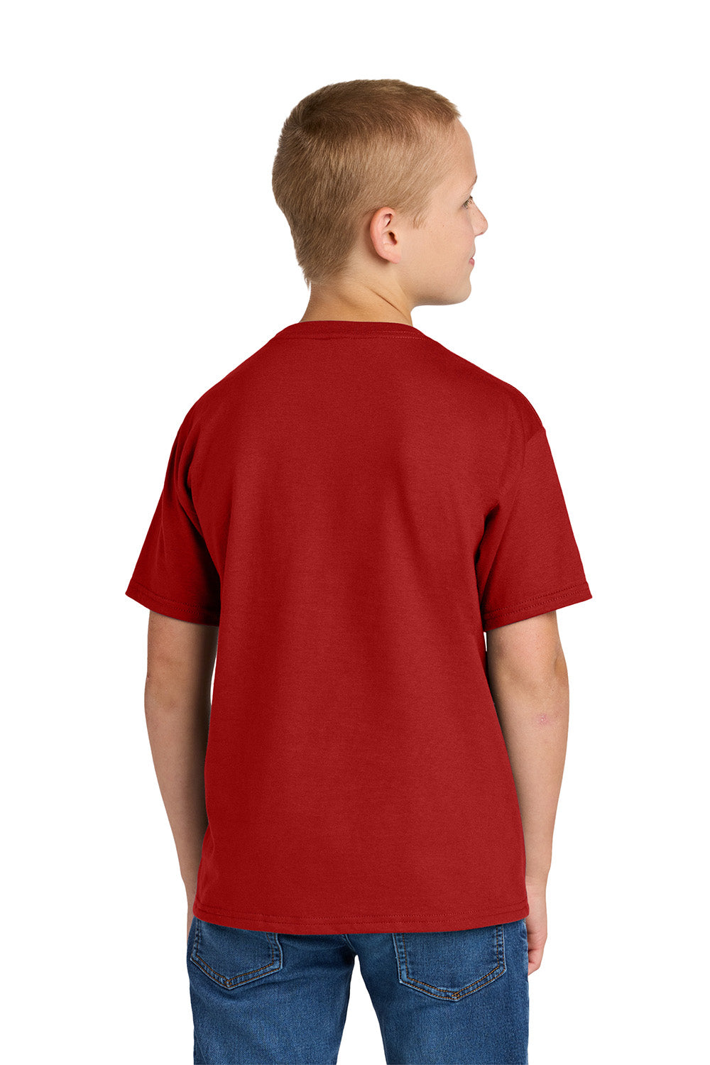 Jerzees IC46B Youth Ultimate Short Sleeve Crewneck T-Shirt True Red Model Back