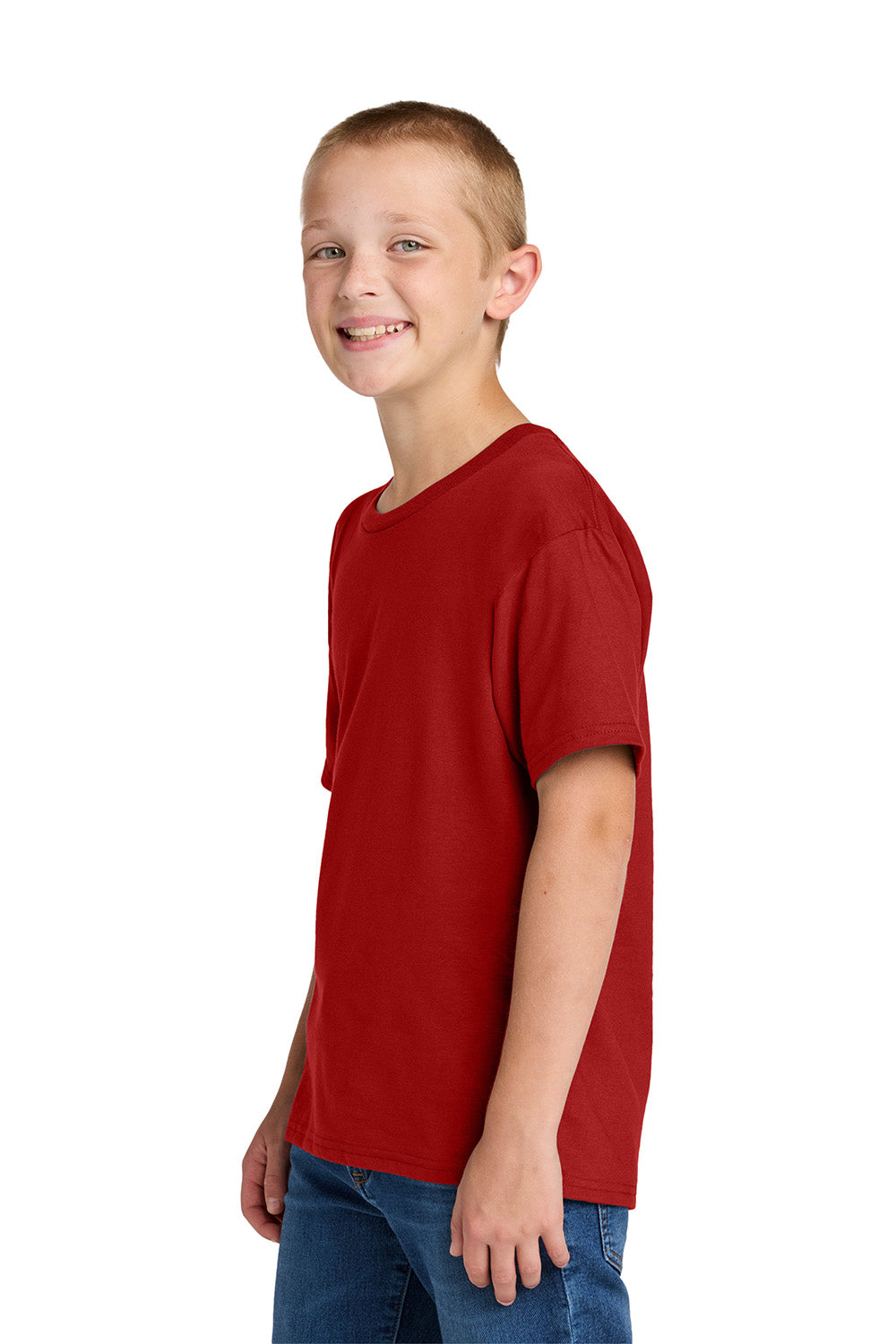 Jerzees IC46B Youth Ultimate Short Sleeve Crewneck T-Shirt True Red Model Side