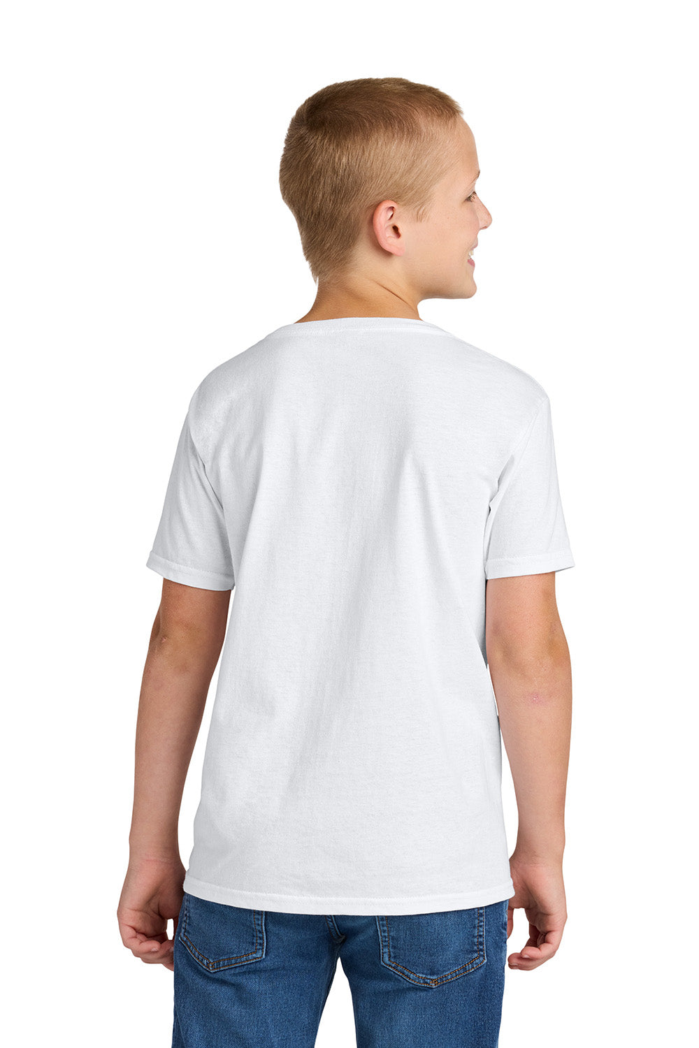 Jerzees IC46B Youth Ultimate Short Sleeve Crewneck T-Shirt White Model Back