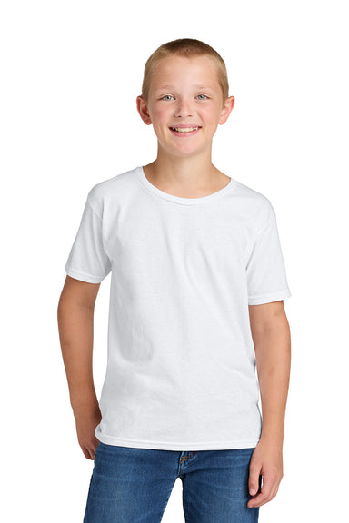 Jerzees IC46B Youth Ultimate Short Sleeve Crewneck T-Shirt White Model Front