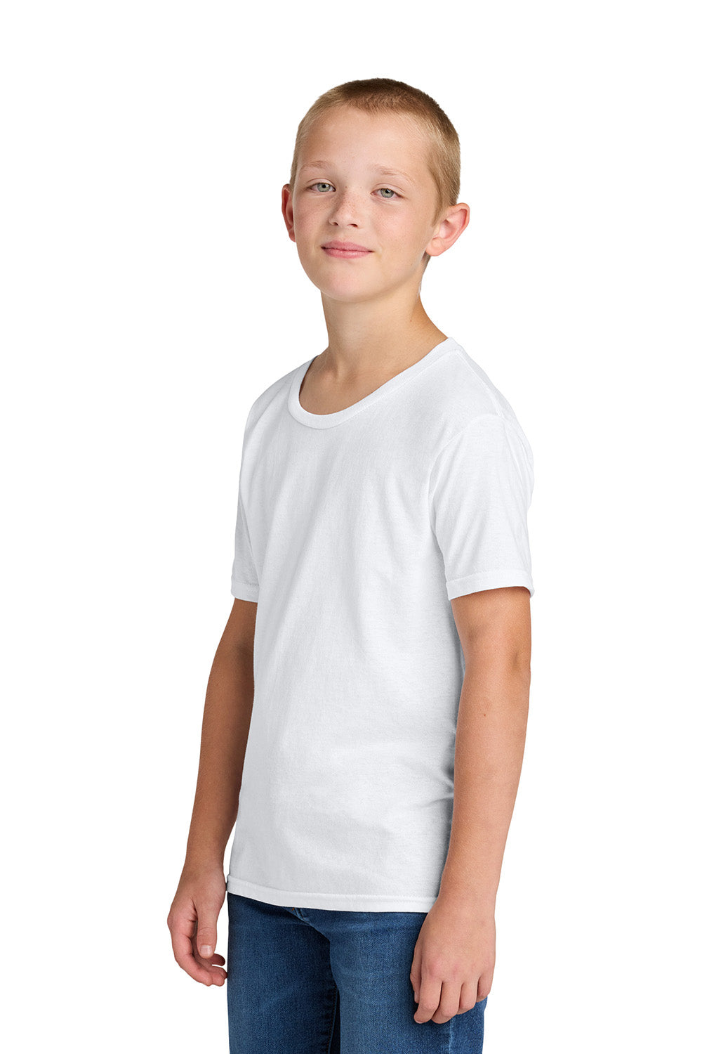 Jerzees IC46B Youth Ultimate Short Sleeve Crewneck T-Shirt White Model Side