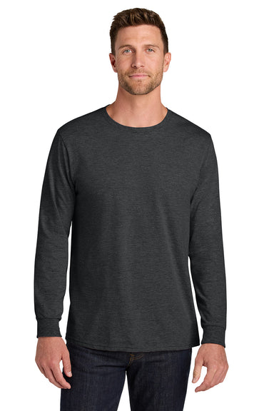 Jerzees IC46L Mens Ultimate Long Sleeve Crewneck T-Shirt Heather Black Ink Model Front