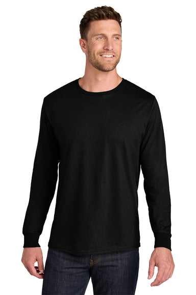 Jerzees IC46L Mens Ultimate Long Sleeve Crewneck T-Shirt Black Ink Model Front