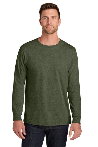 Jerzees IC46L Mens Ultimate Long Sleeve Crewneck T-Shirt Heather Military Green Model Front