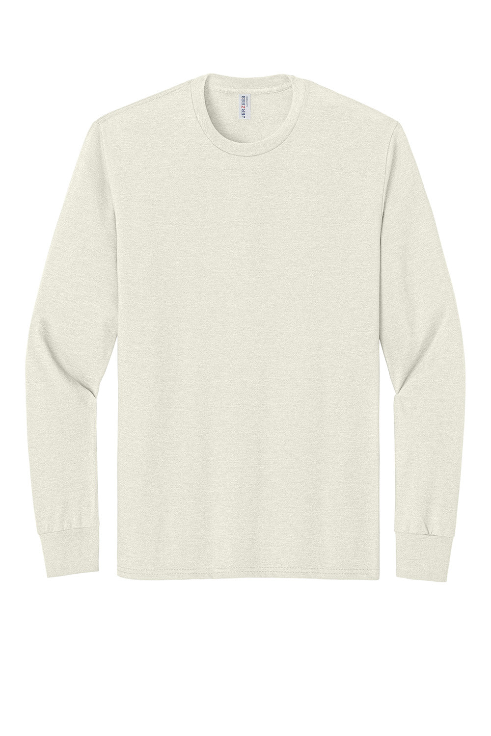 Jerzees IC46L Mens Ultimate Long Sleeve Crewneck T-Shirt Heather Sweet Cream Flat Front