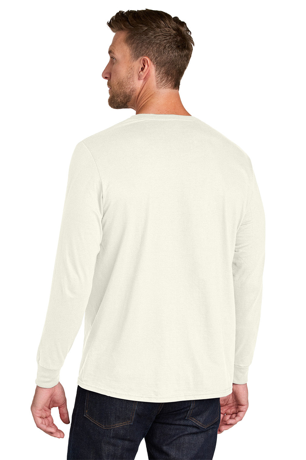Jerzees IC46L Mens Ultimate Long Sleeve Crewneck T-Shirt Heather Sweet Cream Model Back