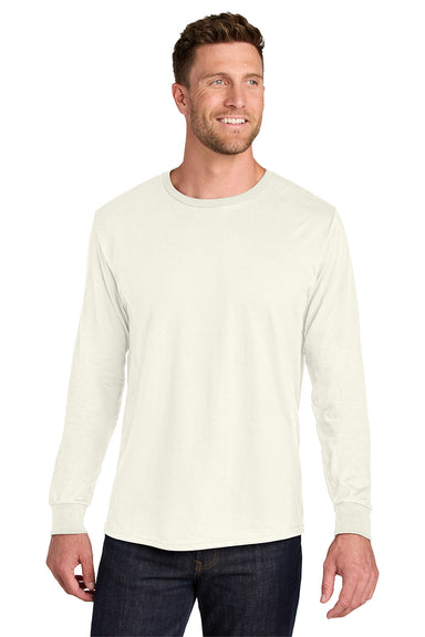 Jerzees IC46L Mens Ultimate Long Sleeve Crewneck T-Shirt Heather Sweet Cream Model Front