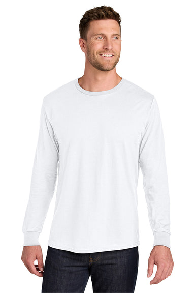 Jerzees IC46L Mens Ultimate Long Sleeve Crewneck T-Shirt White Model Front