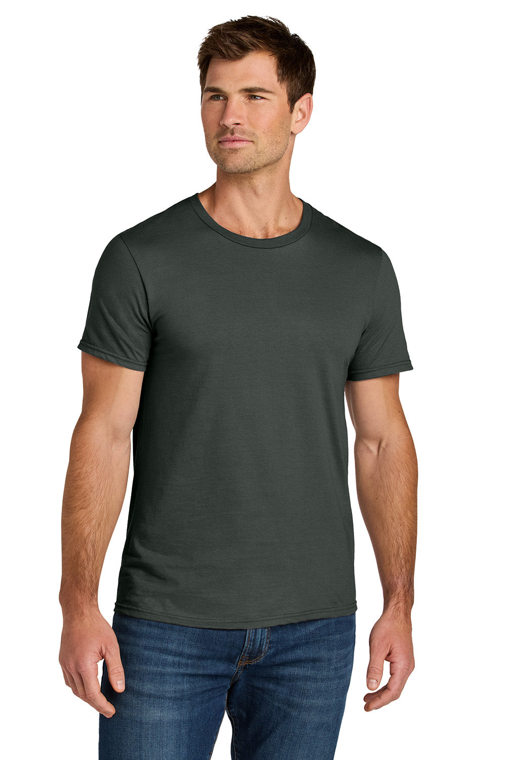 Jerzees IC46M Mens Ultimate Short Sleeve Crewneck T-Shirt Charcoal Grey Model Front