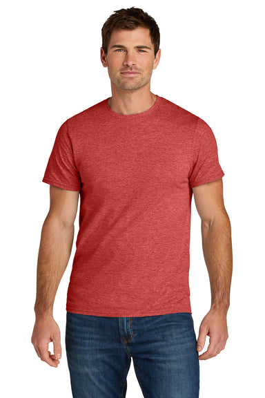 Jerzees IC46M Mens Ultimate Short Sleeve Crewneck T-Shirt Heather Fiery Red Model Front