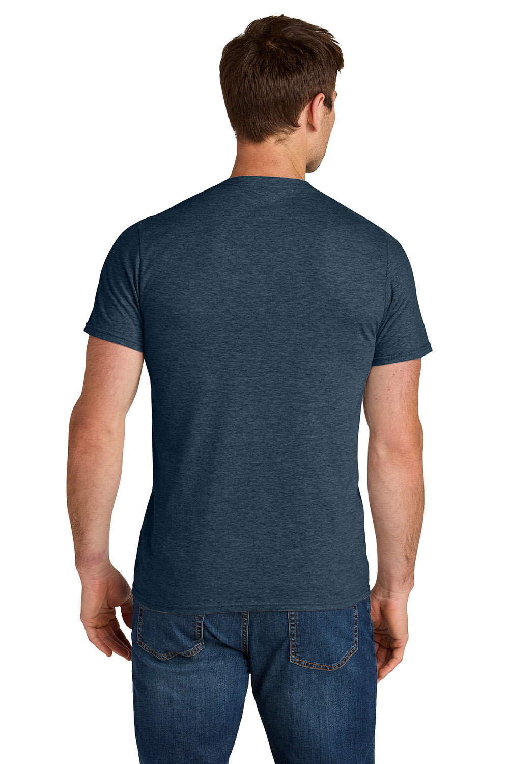 Jerzees IC46M Mens Ultimate Short Sleeve Crewneck T-Shirt Heather Indigo Blue Model Back