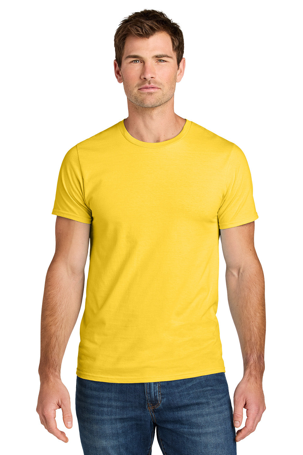 Jerzees IC46M Mens Ultimate Short Sleeve Crewneck T-Shirt Island Yellow Model Front