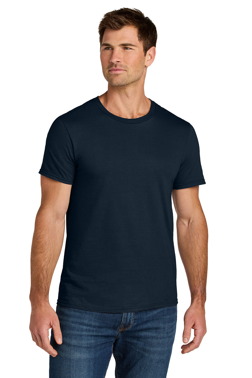 Jerzees IC46M Mens Ultimate Short Sleeve Crewneck T-Shirt Navy Blue Model Front