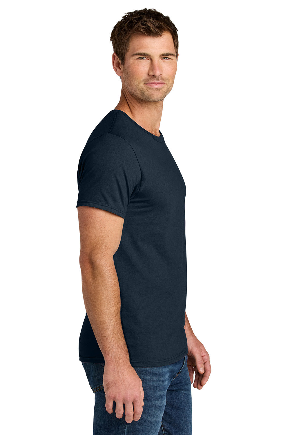 Jerzees IC46M Mens Ultimate Short Sleeve Crewneck T-Shirt Navy Blue Model Side