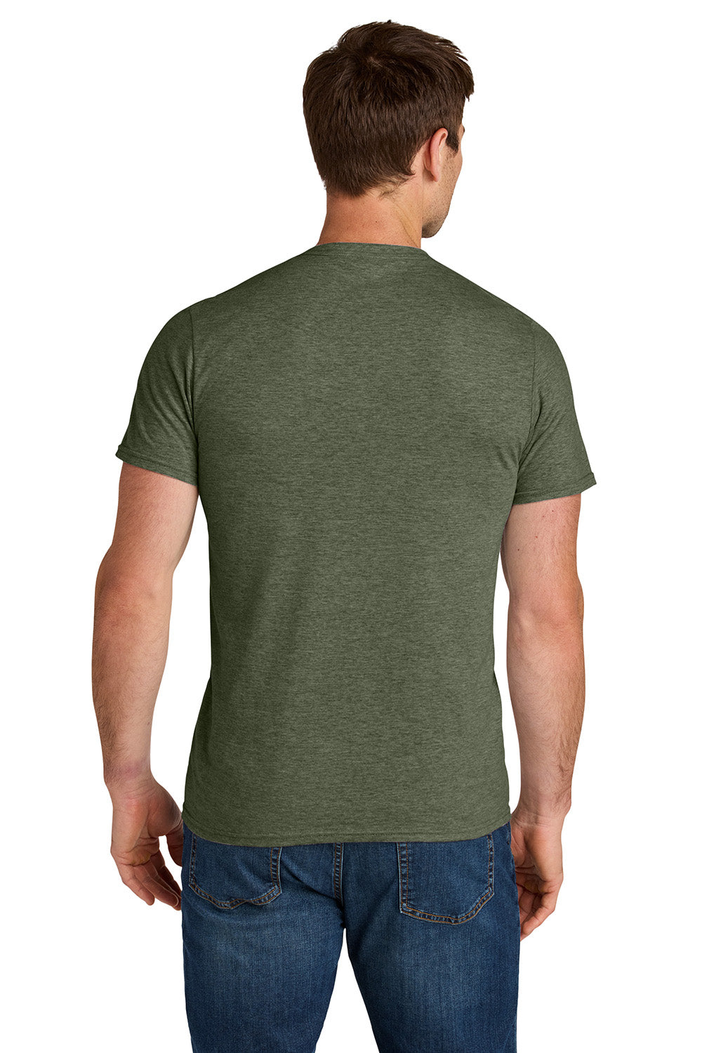 Jerzees IC46M Mens Ultimate Short Sleeve Crewneck T-Shirt Heather Military Green Model Back