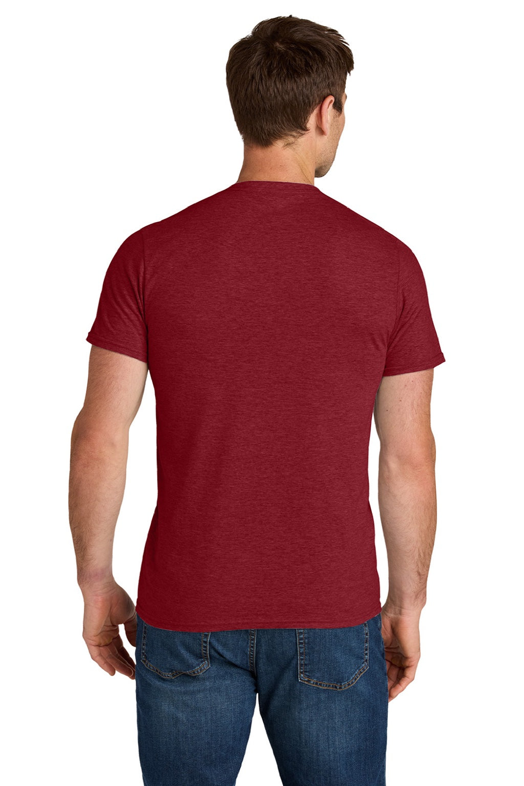 Jerzees IC46M Mens Ultimate Short Sleeve Crewneck T-Shirt Heather Pepper Red Model Back