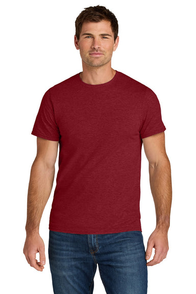 Jerzees IC46M Mens Ultimate Short Sleeve Crewneck T-Shirt Heather Pepper Red Model Front
