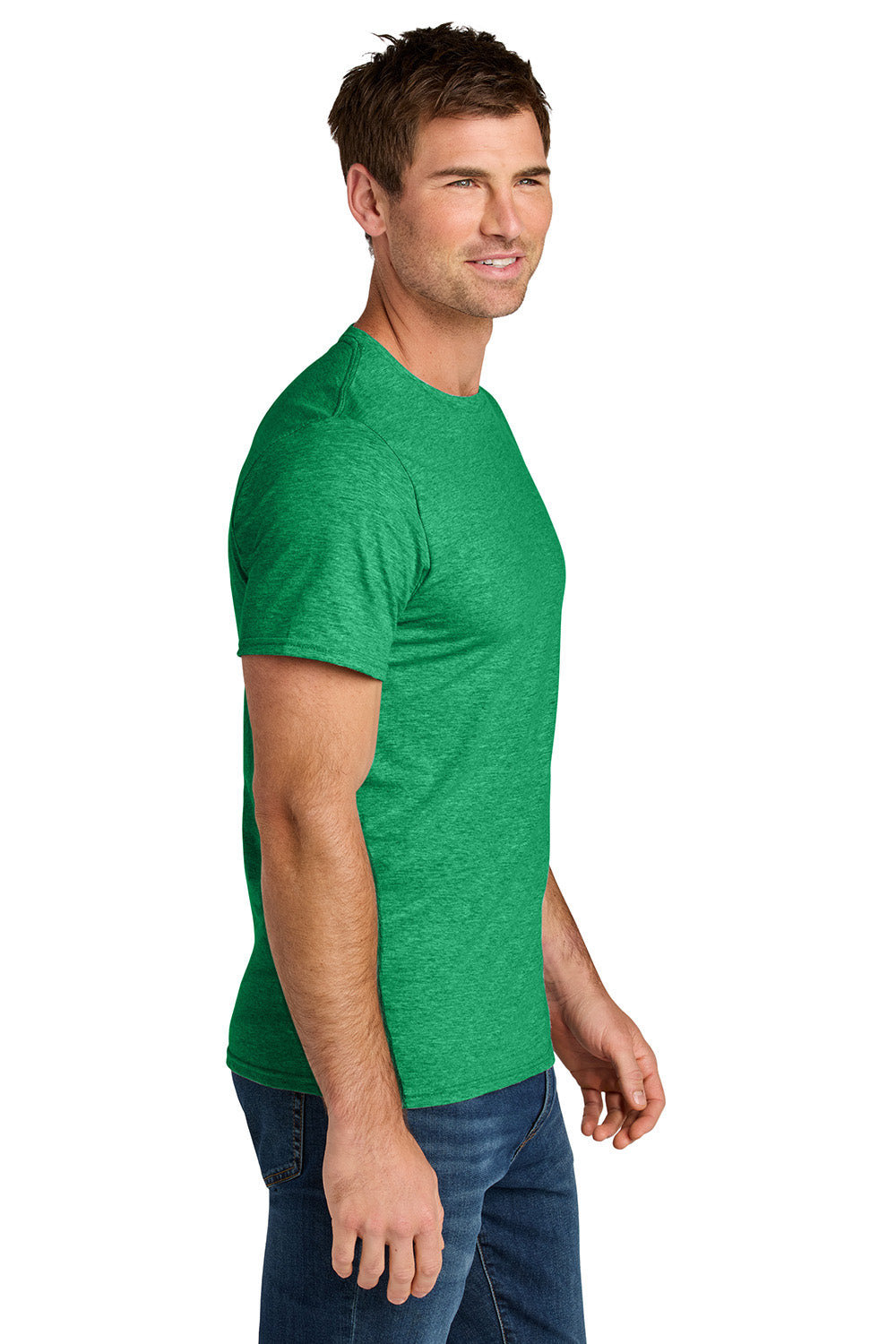 Jerzees IC46M Mens Ultimate Short Sleeve Crewneck T-Shirt Heather Retro Green Model Side