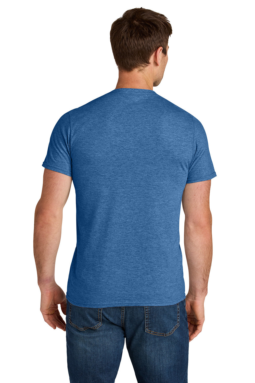 Jerzees IC46M Mens Ultimate Short Sleeve Crewneck T-Shirt Heather Retro Royal Blue Model Back