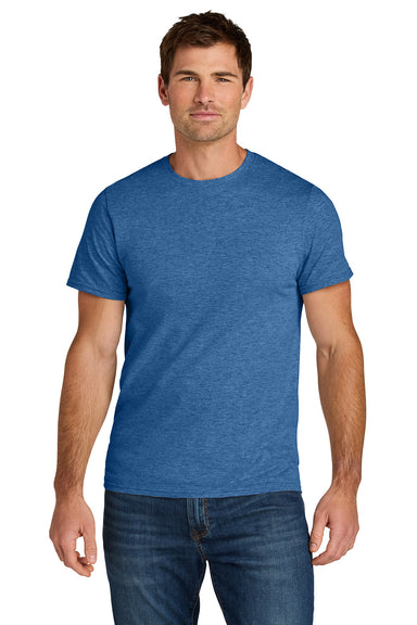 Jerzees IC46M Mens Ultimate Short Sleeve Crewneck T-Shirt Heather Retro Royal Blue Model Front