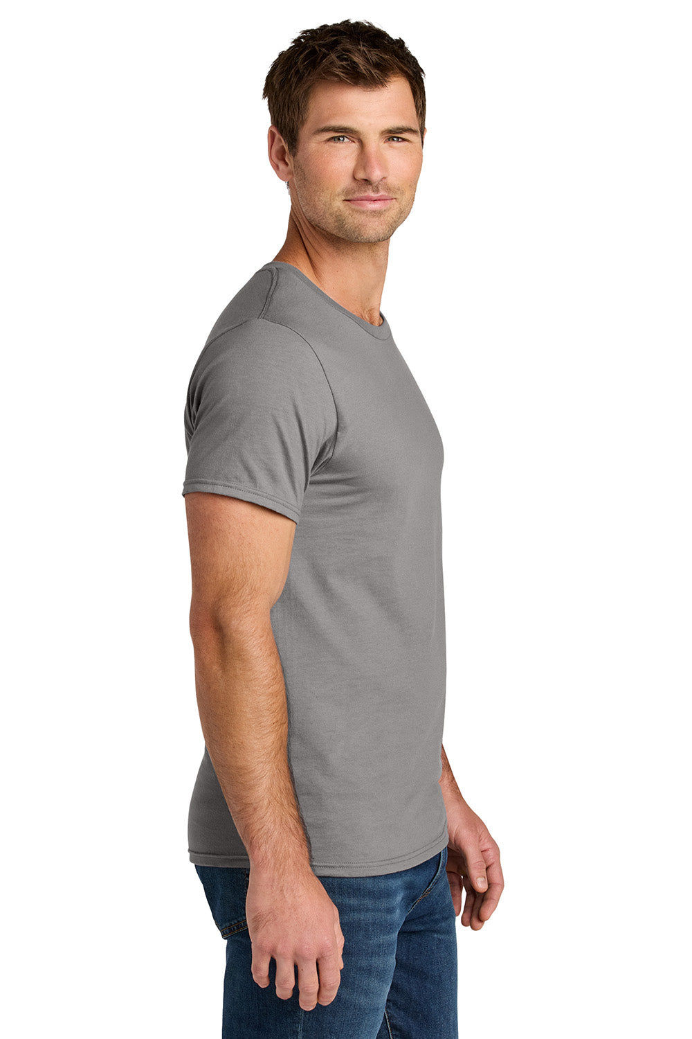 Jerzees IC46M Mens Ultimate Short Sleeve Crewneck T-Shirt Rock Grey Model Side