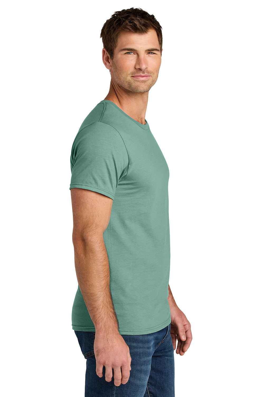 Jerzees IC46M Mens Ultimate Short Sleeve Crewneck T-Shirt Sage Green Model Side