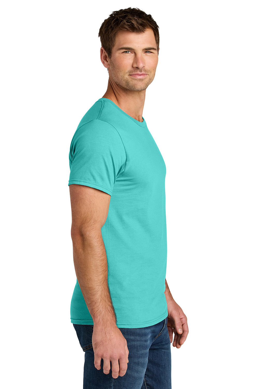 Jerzees IC46M Mens Ultimate Short Sleeve Crewneck T-Shirt Scuba Blue Model Side