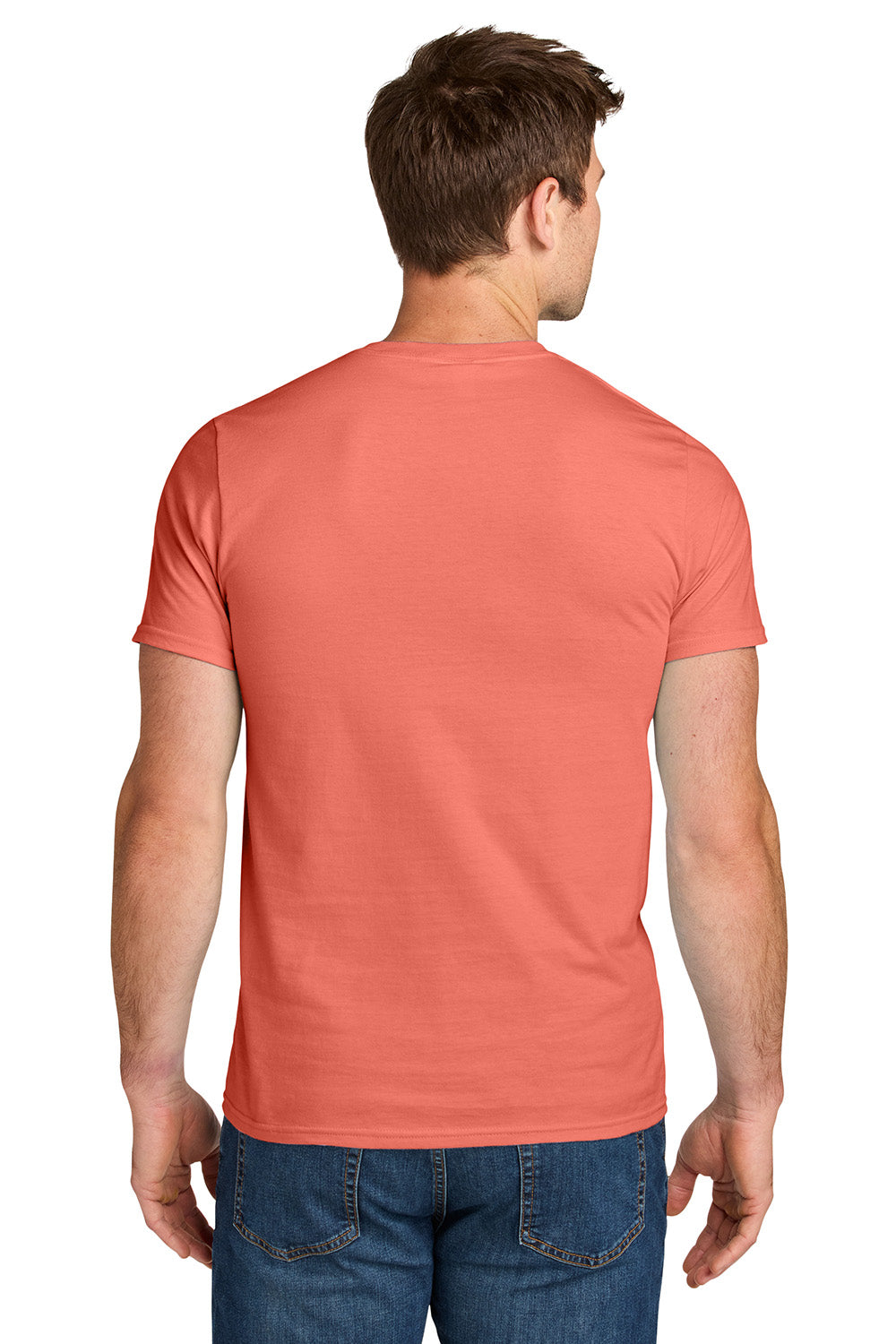 Jerzees IC46M Mens Ultimate Short Sleeve Crewneck T-Shirt Sunset Coral Model Back