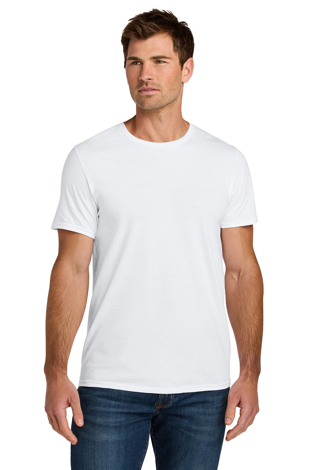 Jerzees IC46M Mens Ultimate Short Sleeve Crewneck T-Shirt White Model Front