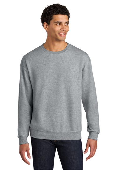 Jerzees IC48M Mens Ultimate CVC Crewneck Sweatshirt Heather Grey Model Front