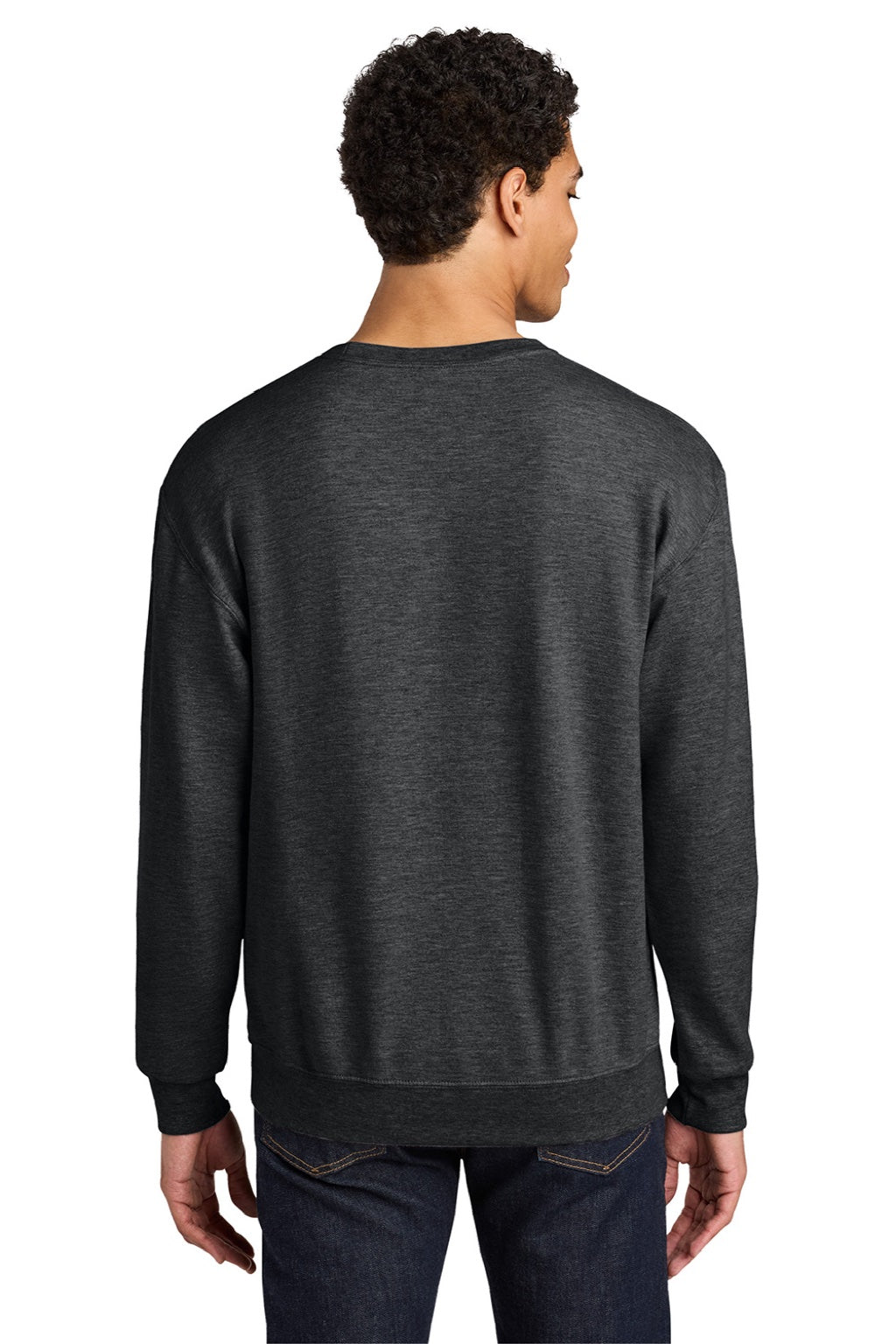 Jerzees IC48M Mens Ultimate CVC Crewneck Sweatshirt Heather Black Ink Model Back