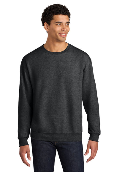 Jerzees IC48M Mens Ultimate CVC Crewneck Sweatshirt Heather Black Ink Model Front