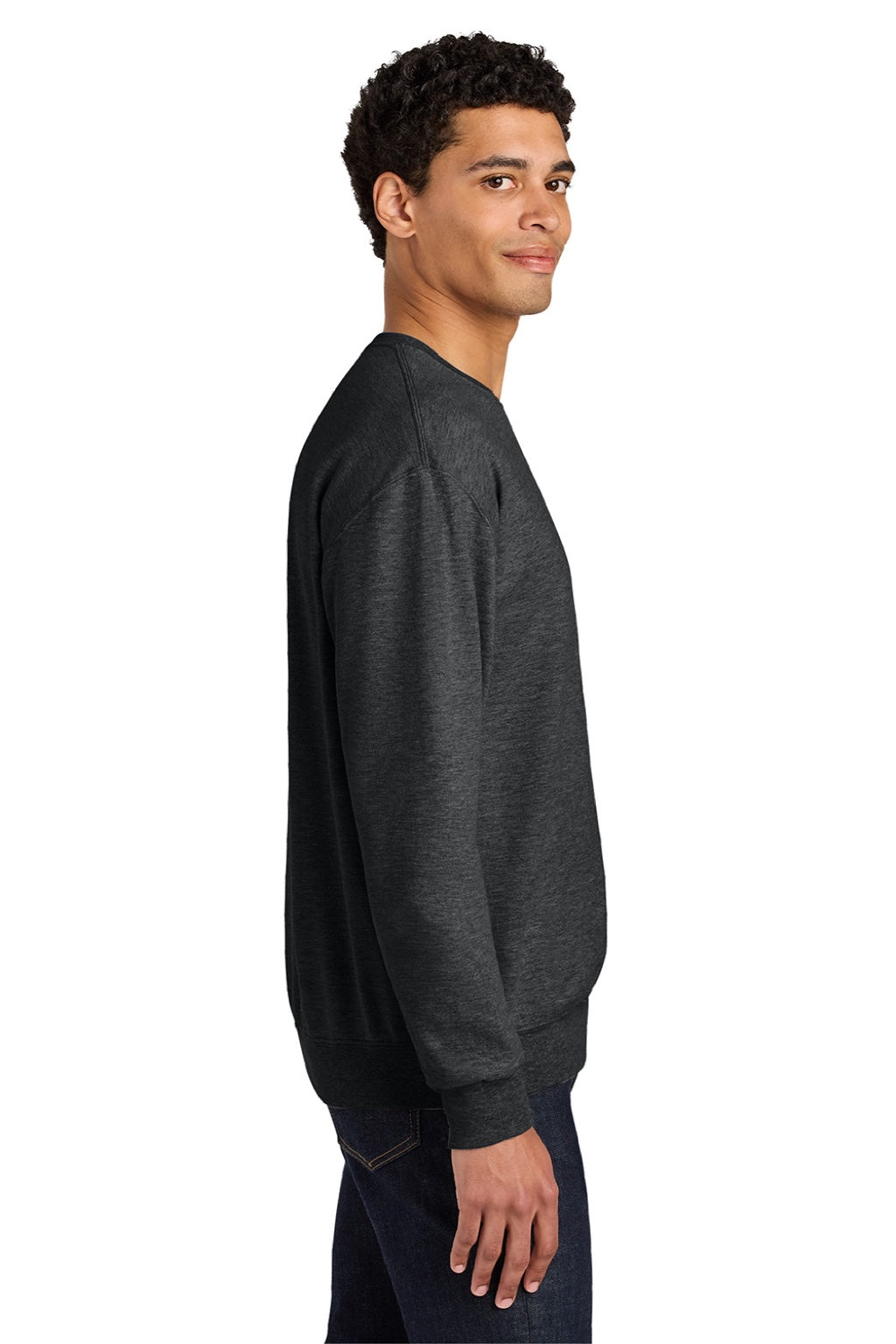 Jerzees IC48M Mens Ultimate CVC Crewneck Sweatshirt Heather Black Ink Model Side