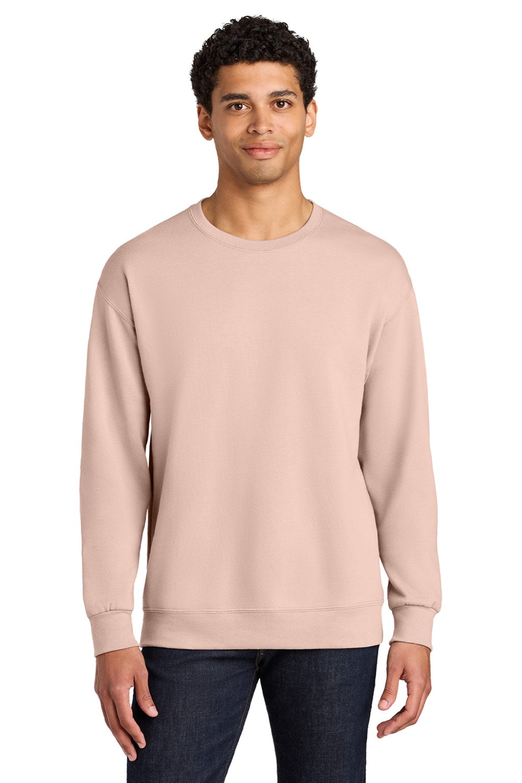 Jerzees IC48M Mens Ultimate CVC Crewneck Sweatshirt Blush Pink Model Front